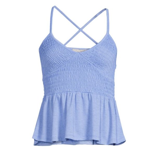 OAK & TRELLIS Smocked Peplum Slip Top Wild Lime XL Tank Top Cross Strap Back - Picture 3 of 7